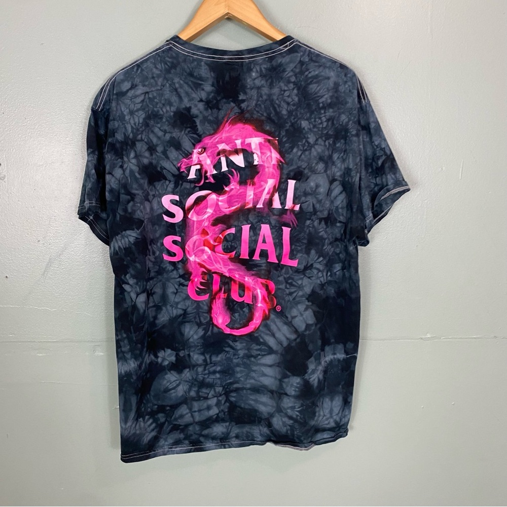 Anti Social Social Club Tie Dye Pink Flame Dragon‎ Tee Black Gray XL